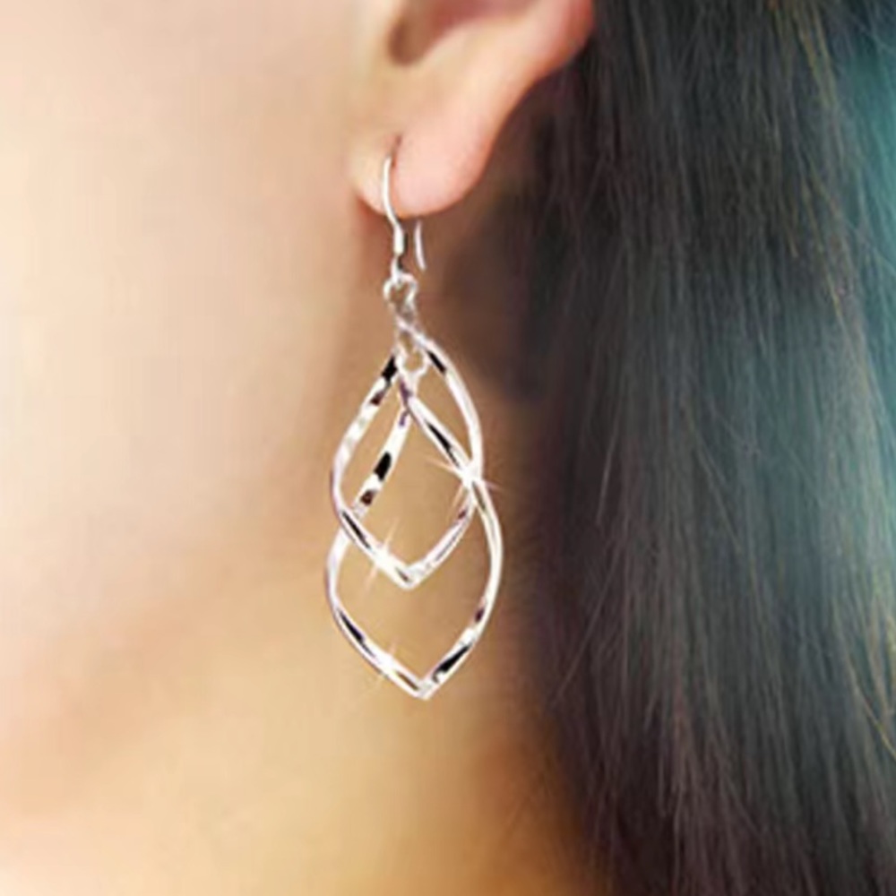 Silver Twisted Hoop Drop Earrings